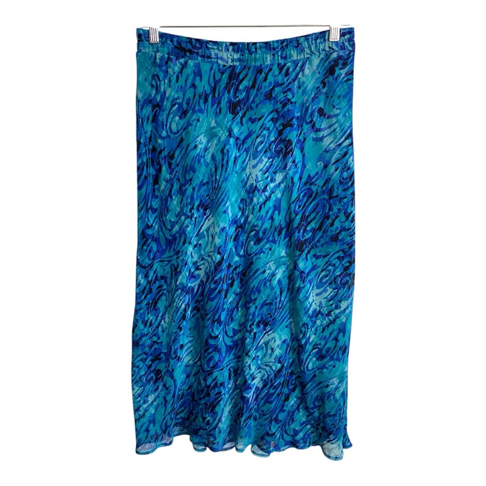 89th & Madison Maxi/Midi Skirt Sz M Blue Green Sheer Overlay Lined Flowy